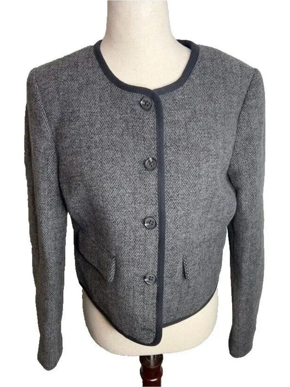 J. Crew Gray Collarless Cropped Wool-Blend Jacket
